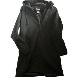LL Bean Zip Hooded Long Trench Rain Coat Soft Shell Jacket Womens Medium Black